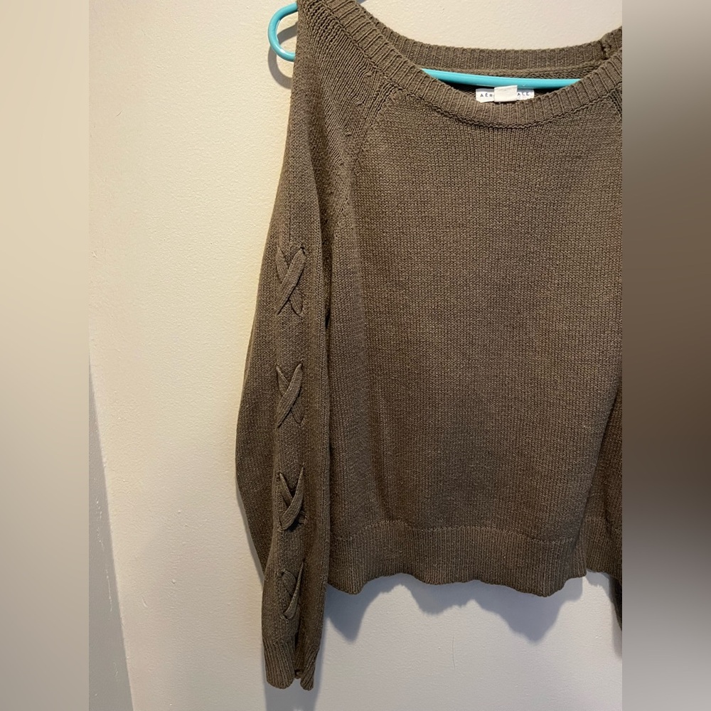 Olive Sweater with Open Shoulder